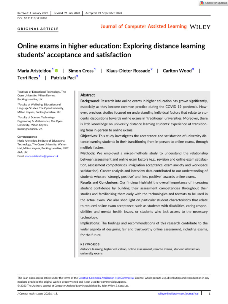 Online Exams: Distance Learning Insights | PDF | Educational Assessment ...
