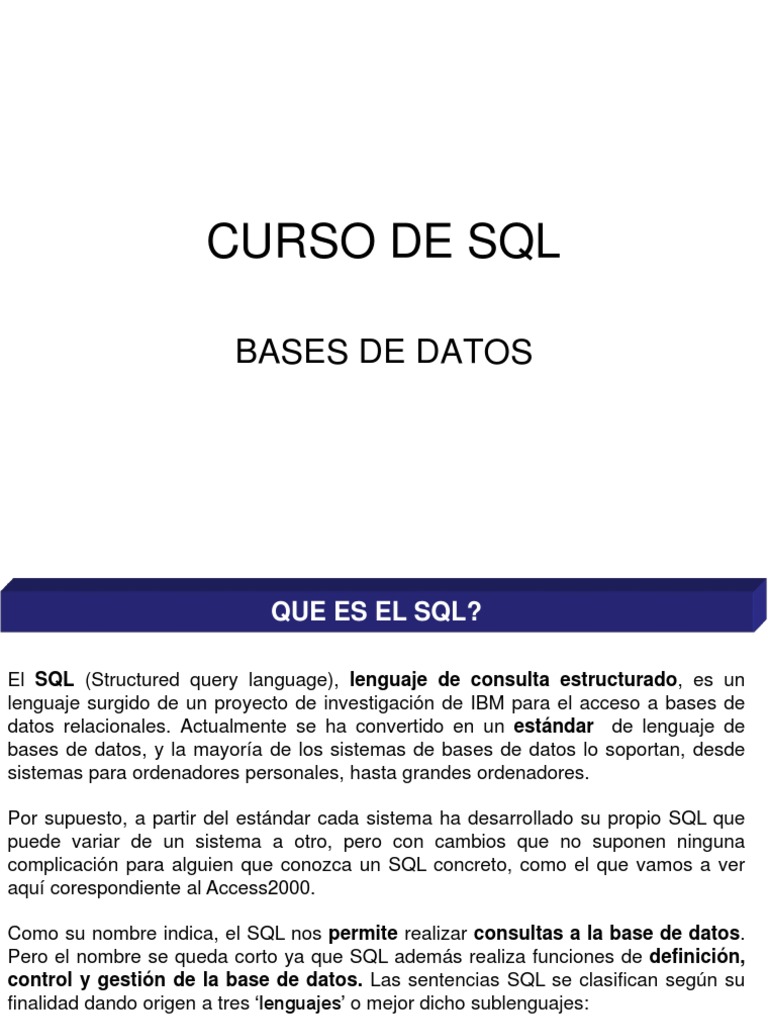 Curso De Sql Pdf Sql Tabla Base De Datos