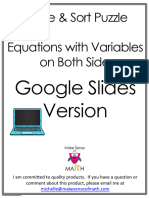 Solve & Sort Puzzle Equations With Variables On Both Sides: Google Slides