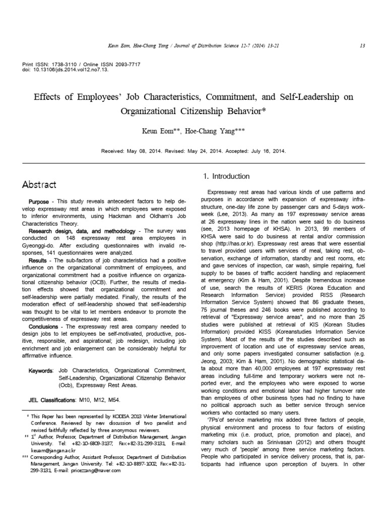 Effects Of Employees Job Characteristics Commitment And Self 