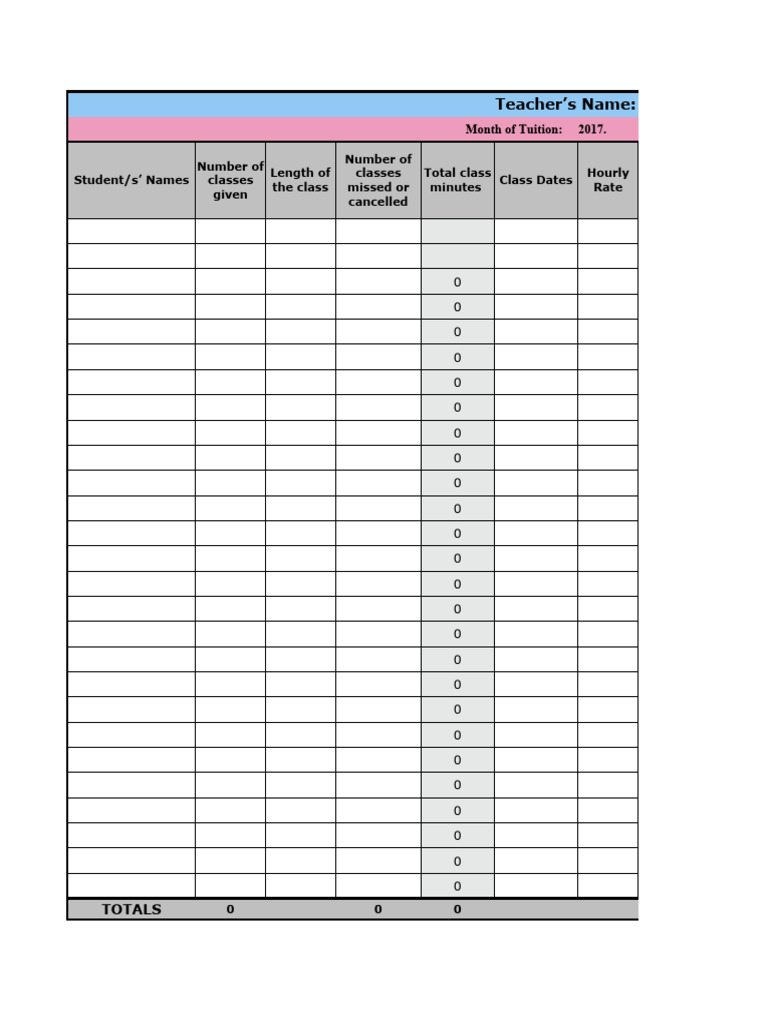 Modelo de Timesheet English Classes PDF