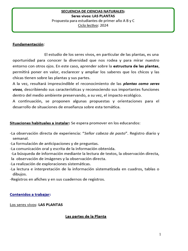 Seres Vivos: Plantas en Primer Grado | PDF | Plantas | Tallo de la planta