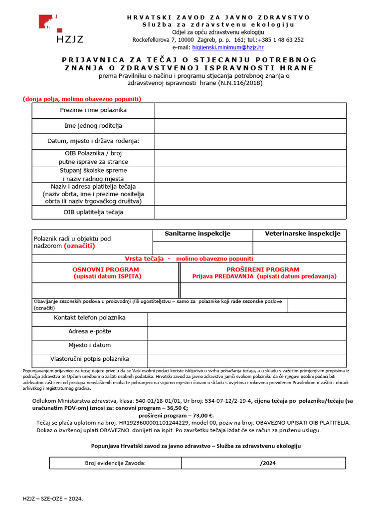 Prijavnica Hrana Pojedinacno 7 | PDF