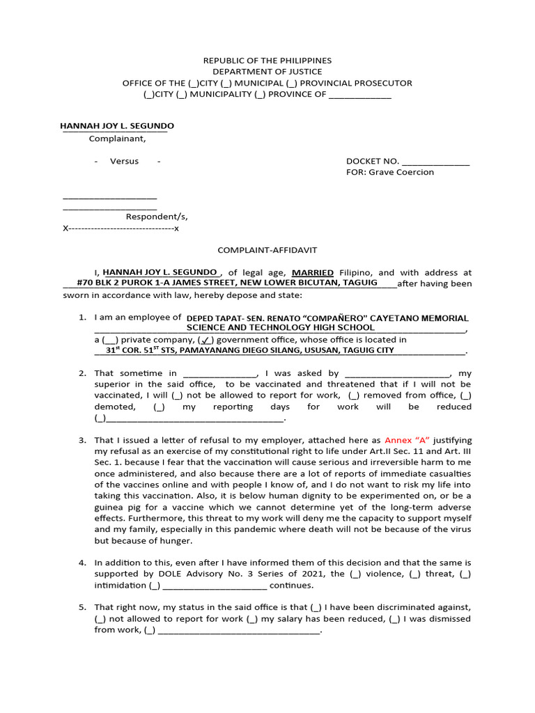 Grave Coercion For Employees With Name Download Free PDF