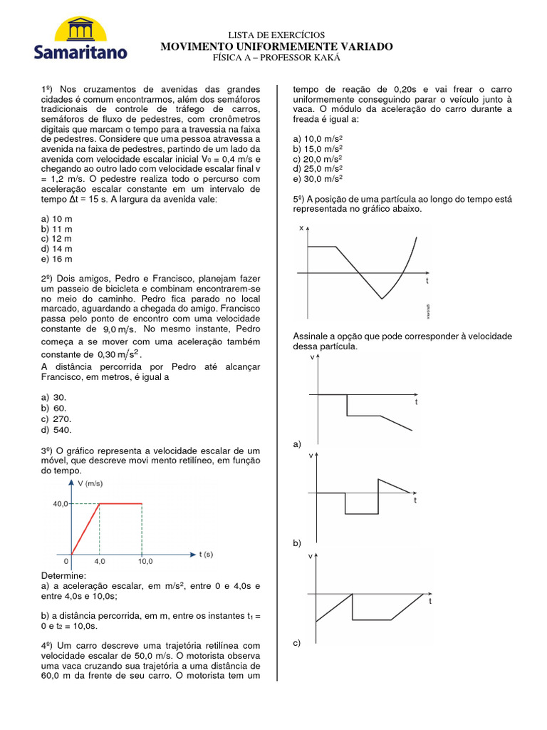 Exercícios de Movimento Uniformemente Variado | PDF | Velocidade ...