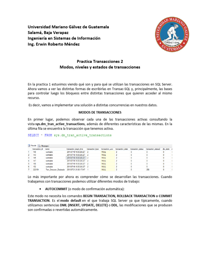 Practica Transacciones 2 | PDF | SQL | Servidor SQL de Microsoft