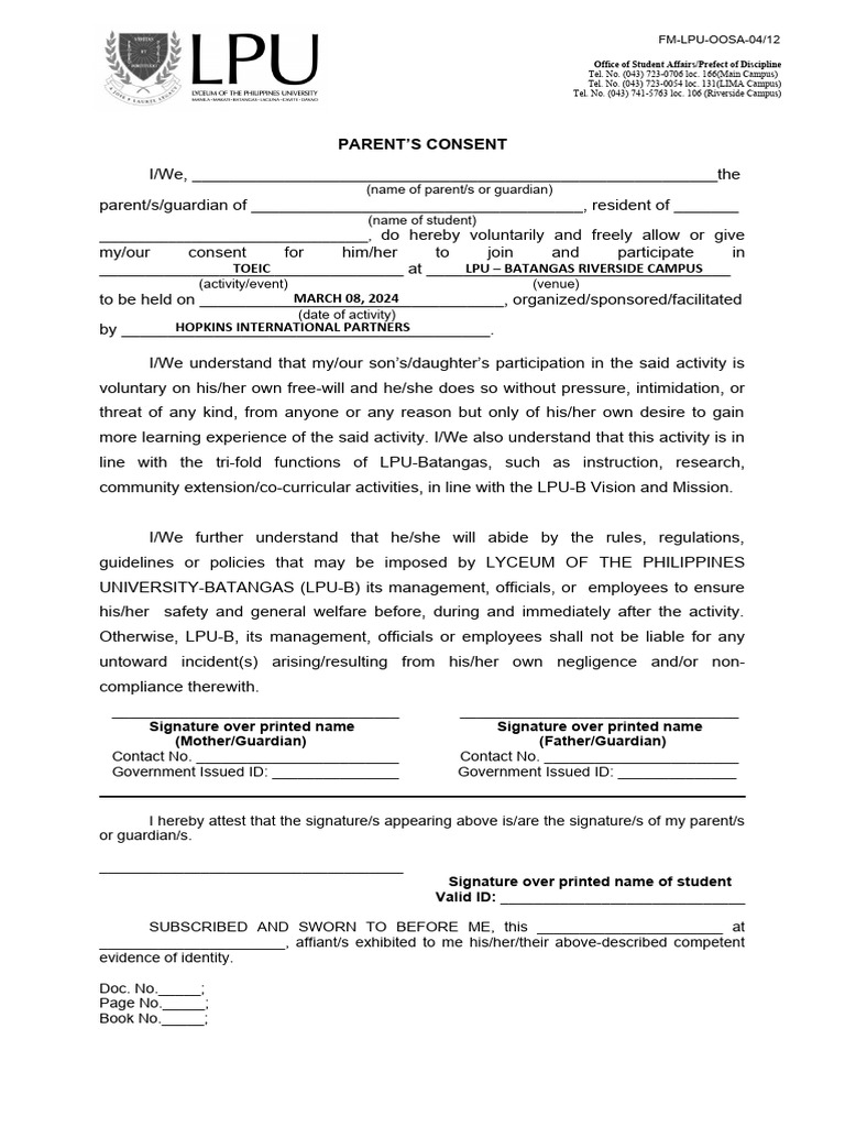 Form 04 parents consent toeic pdf justice crime violence