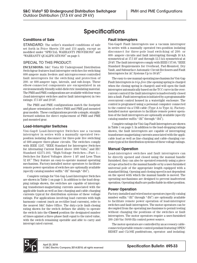 Specification Bulletin 695 33 | PDF | Switch | Electrical Connector