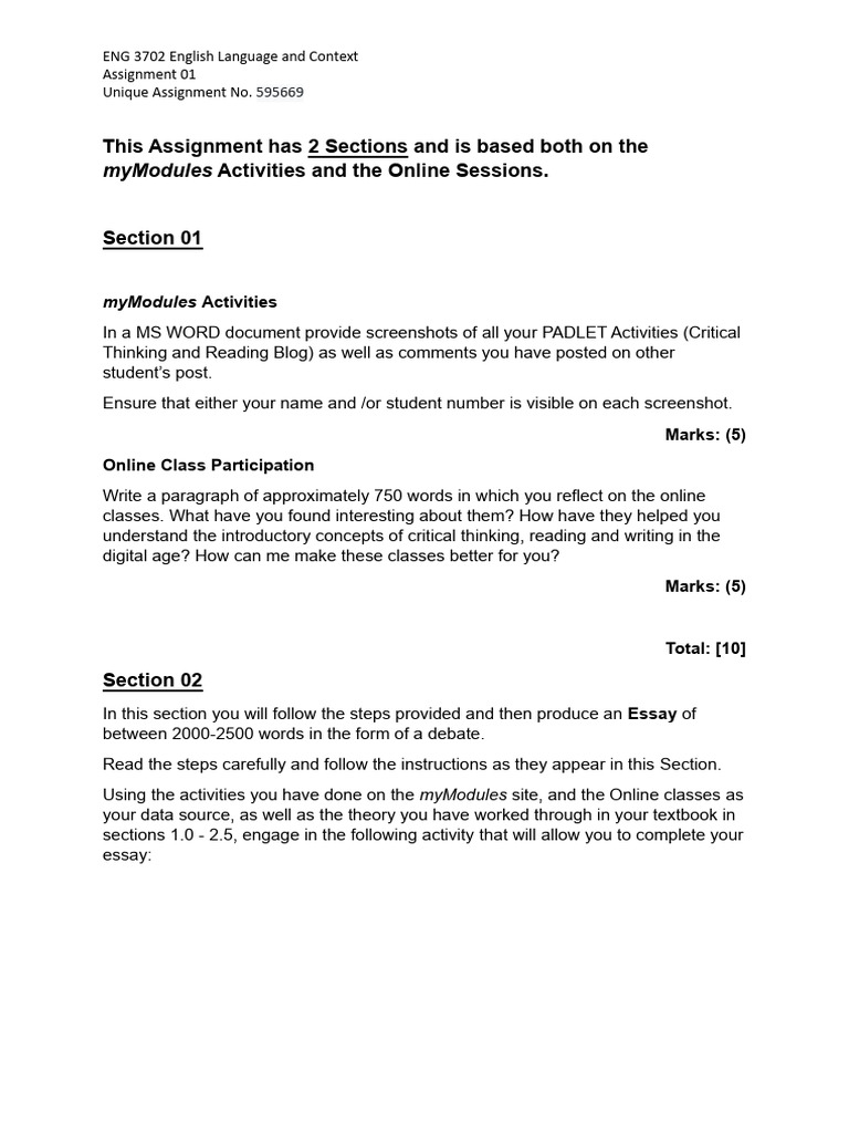 Eng3702 Assignment 01 S1 Pdf Essays Argument