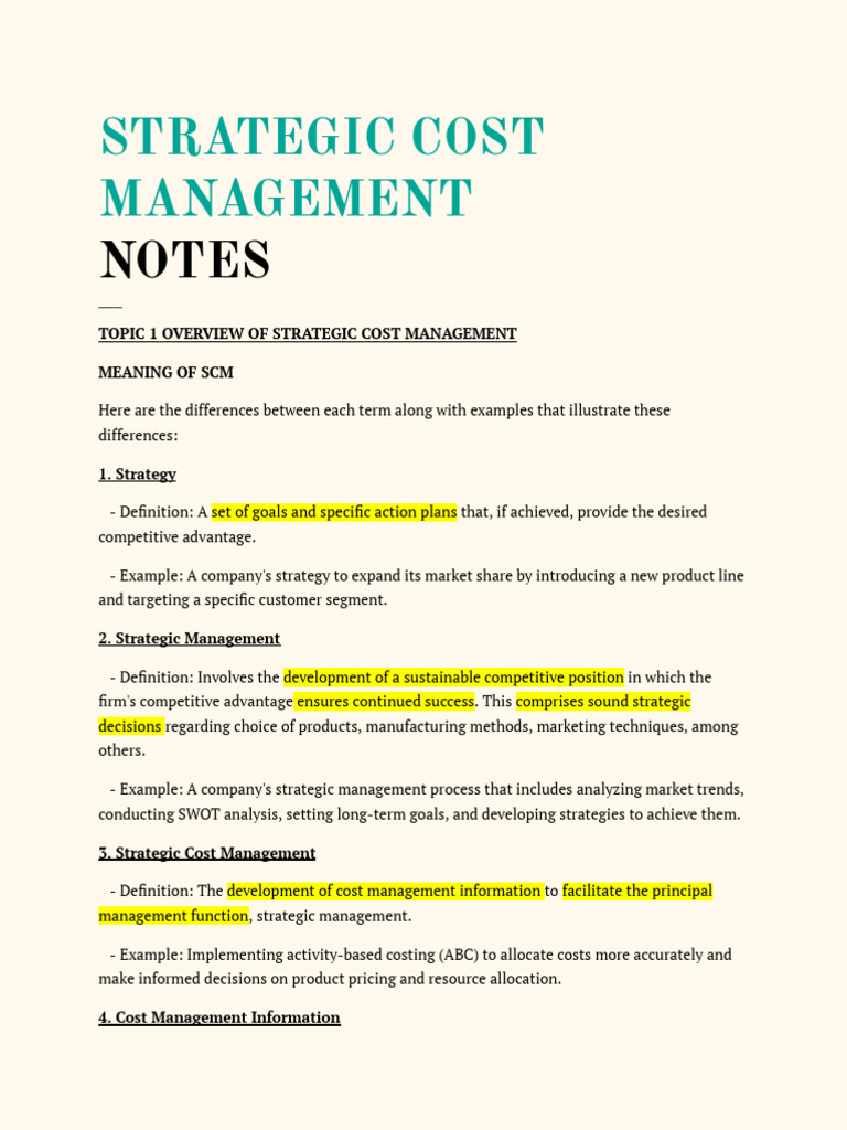 Overview of Strategic Cost Management | PDF | Cost Accounting | Supply ...