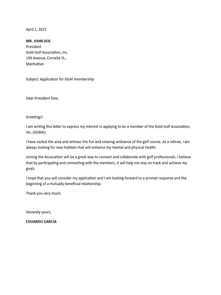 Intent Letter for Membership | PDF