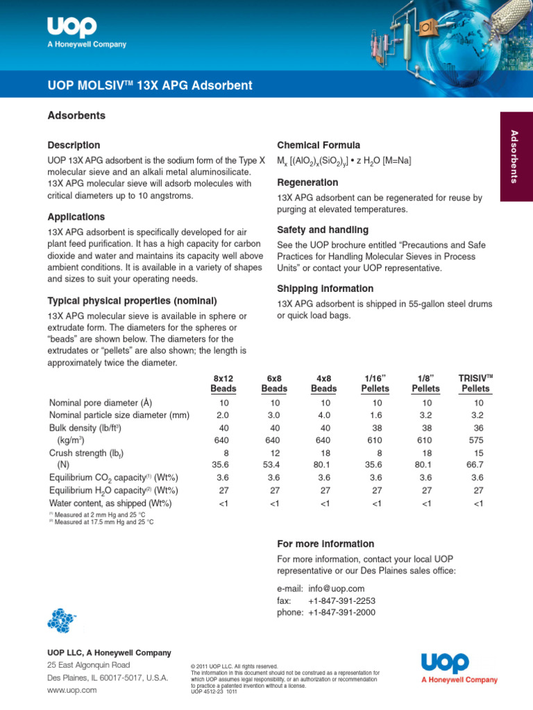 Uop TDS 13X Apg | Download Free PDF | Adsorption | Materials