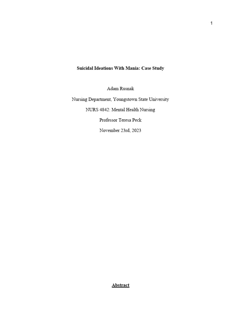 Mania and Suicidal Ideations Case Study | PDF | Mania | Mood Disorders