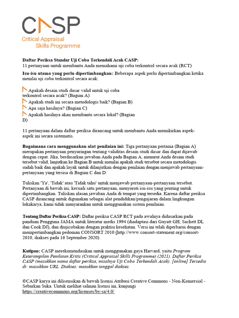 Casp-Rct-Randomised-Controlled-Trial-Checklist (Indonesian) | PDF