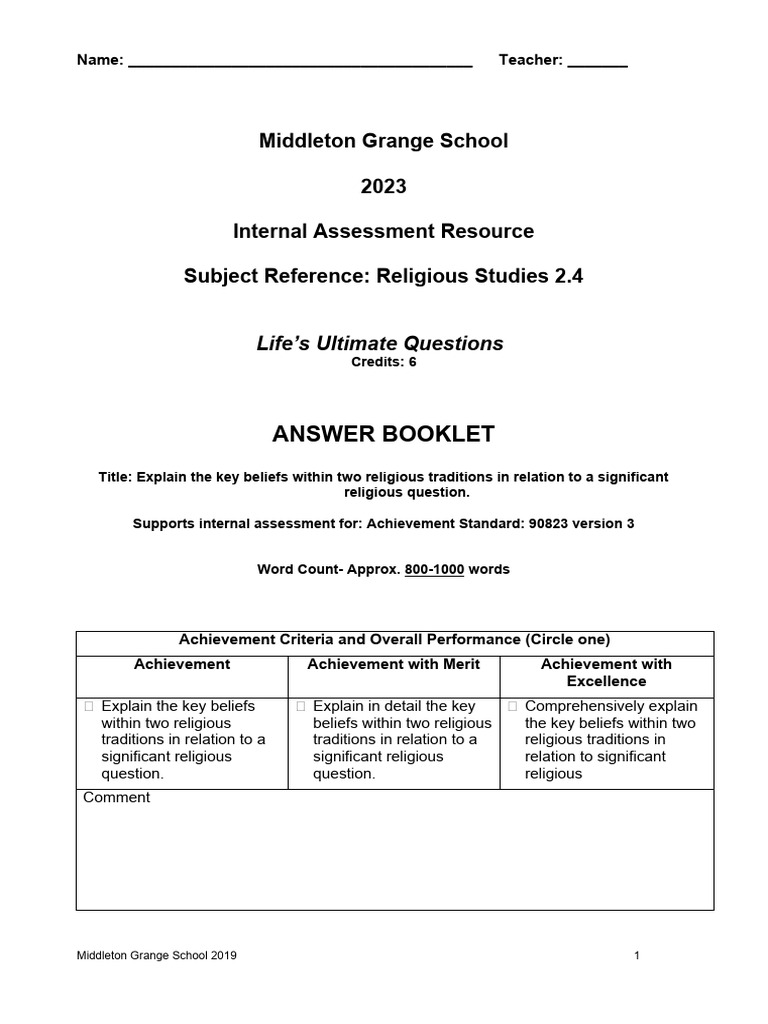 Answer Booklet - Alcohol in Religions 90823 v3 | PDF | Religion And ...