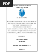 (MAKE) An Investigation Into Syntactic and Semantic Features of English Collocations With The Verb Make With Reference To The Vietnamese Equivalents