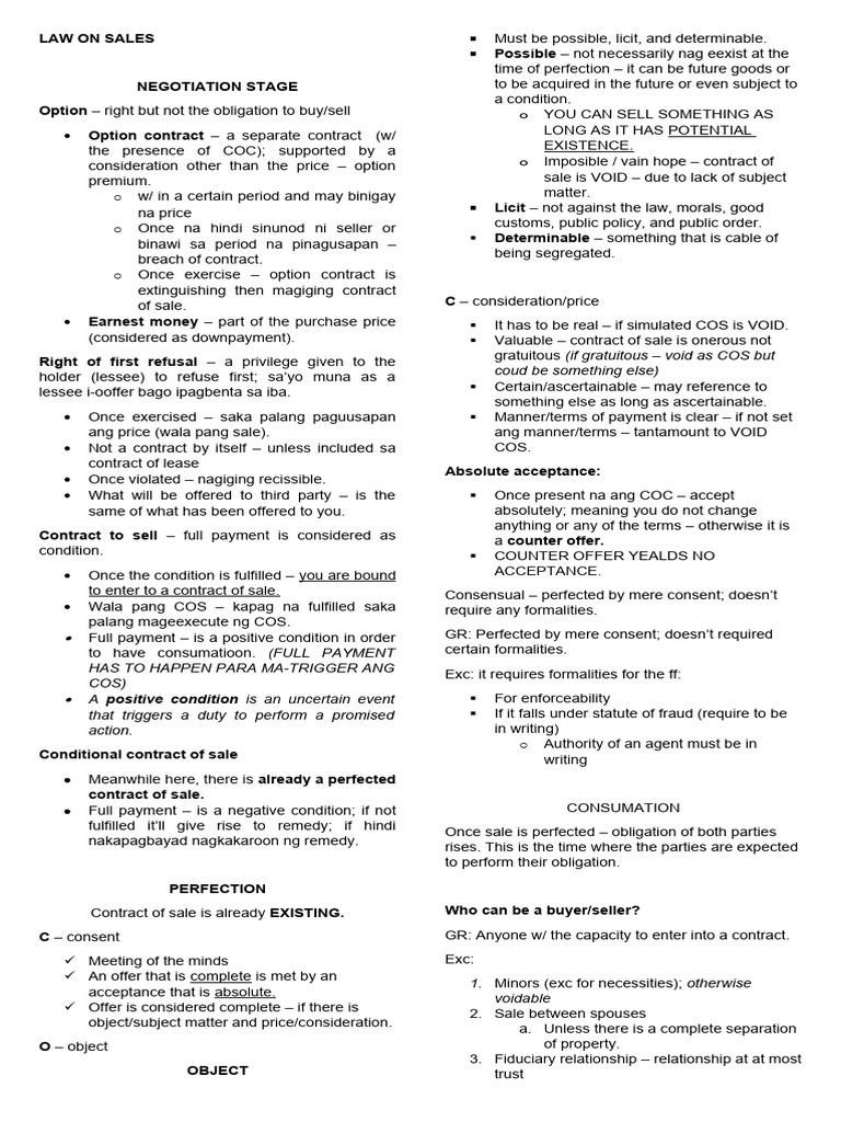 Law on sales summary pdf mortgages option finance 