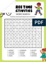 Free Time Activities, Hobbies and Interests Word Search