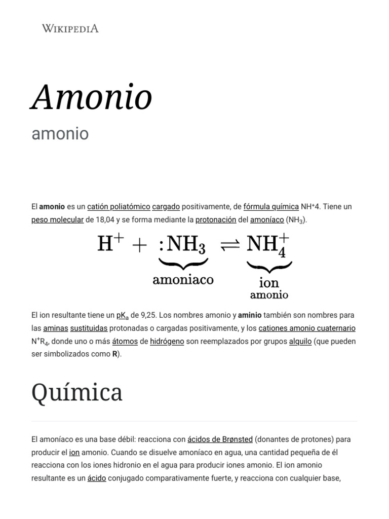 Amonio: Fórmula y Propiedades | PDF | Amonio | Química