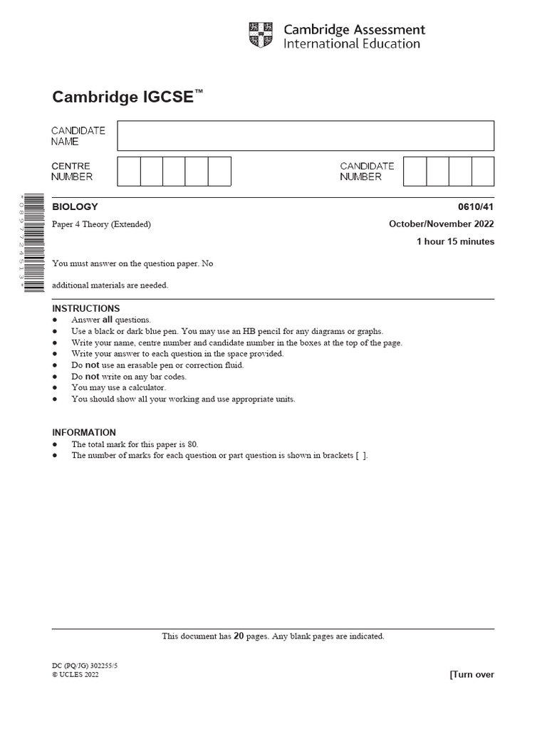 Igcse biology 0610 41 paper 4 oct nov 2023 pdf