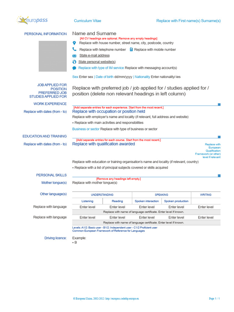 Europass Cv Pdf