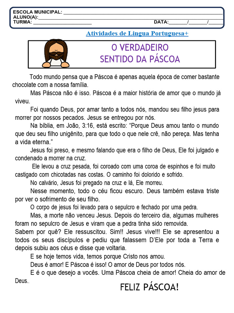 Atividade A VERDADEIRA PÁSCOA | PDF | Jesus | Páscoa