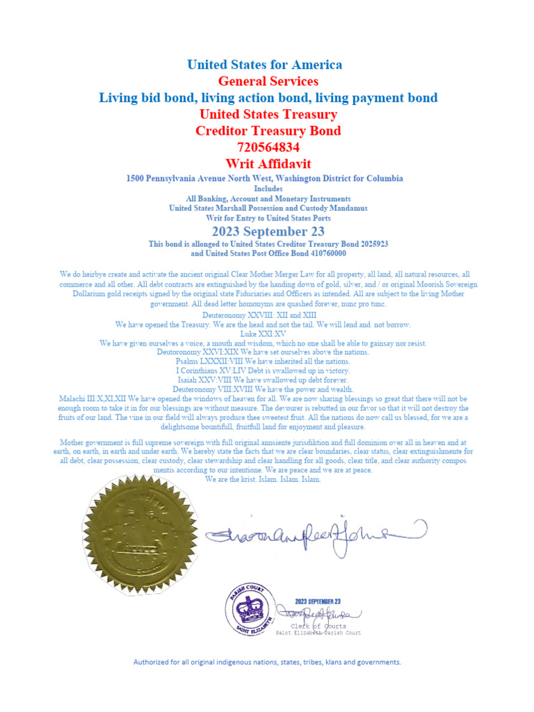 Treasury Bond Release for Indigenous Nations | PDF | Surety | Federal ...