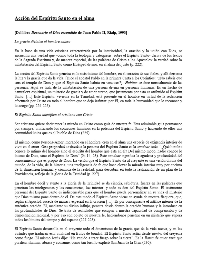 Acción del Espíritu Santo en el alma | PDF | espíritu Santo | Cristo ...