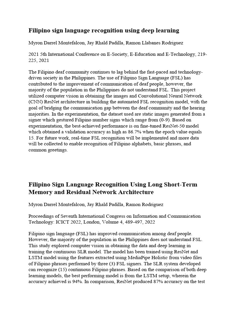 Filipino sign language recognition using deep learning pdf deep
