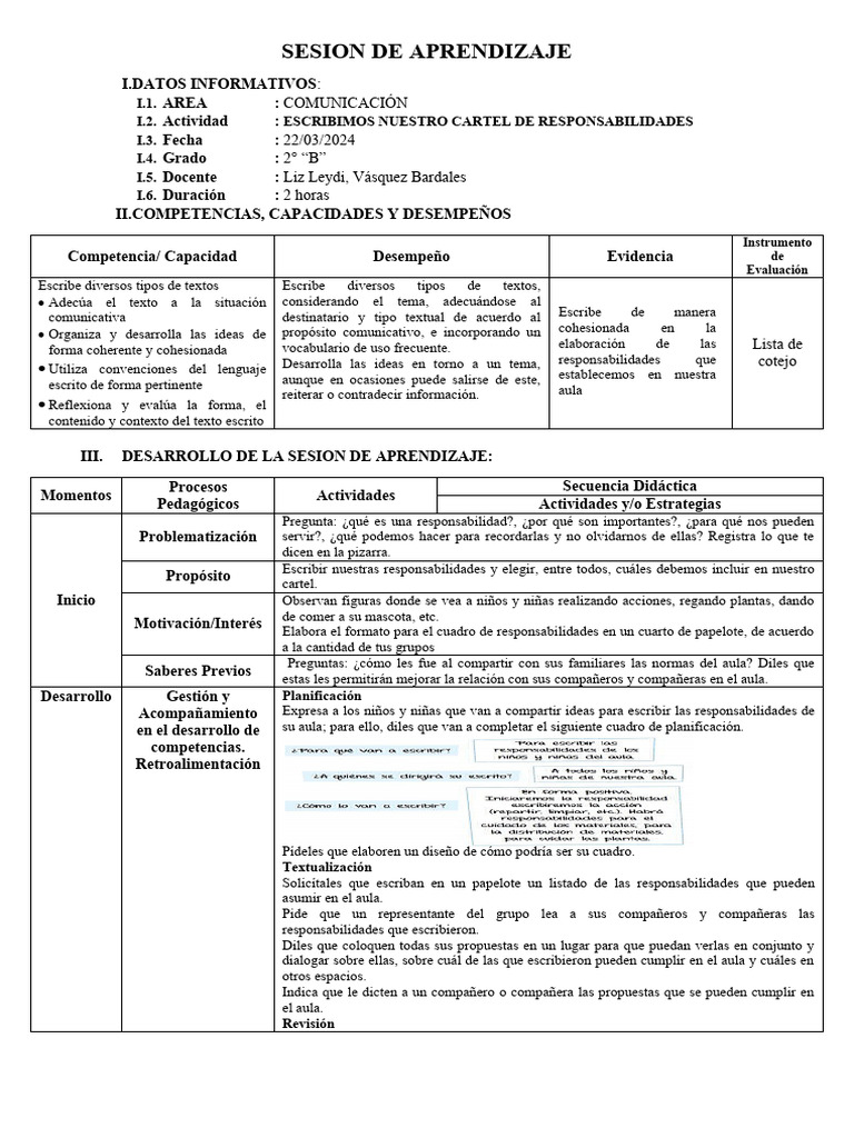 Cartel de Responsabilidades en Aula 2B | PDF | Evaluación | Aprendizaje