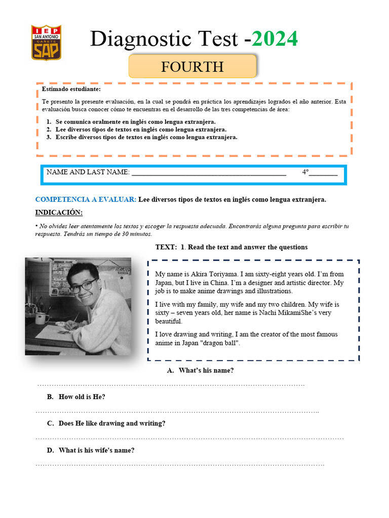 Evaluación de Comprensión en Inglés | PDF | Idiomas del Reino Unido ...