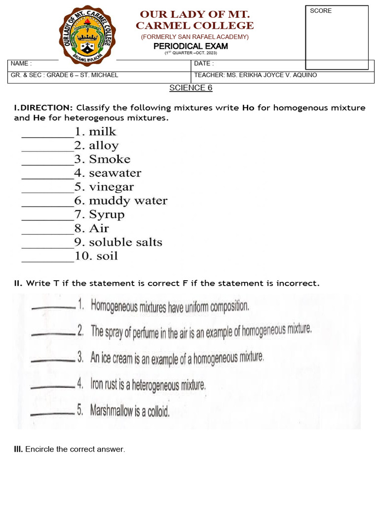 Grade 6 Science Periodical Exam 2023 | PDF