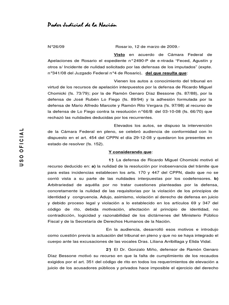 Incidente de nulidad solicitado por las defensas de los imputados | PDF