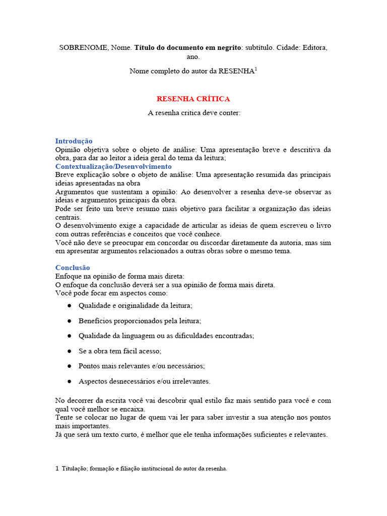 Estrutura de uma Resenha Crítica | PDF | Abstract (resumo) | Autor