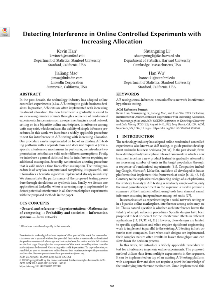 Detecting Interference in Online Controlled Experiments With Increasing ...