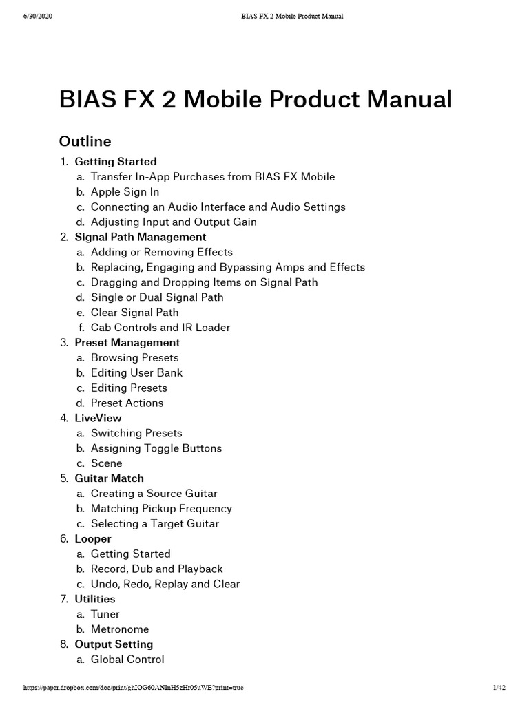BIAS FX 2 Mobile User Manual | PDF | Audio Engineering | Sound Production