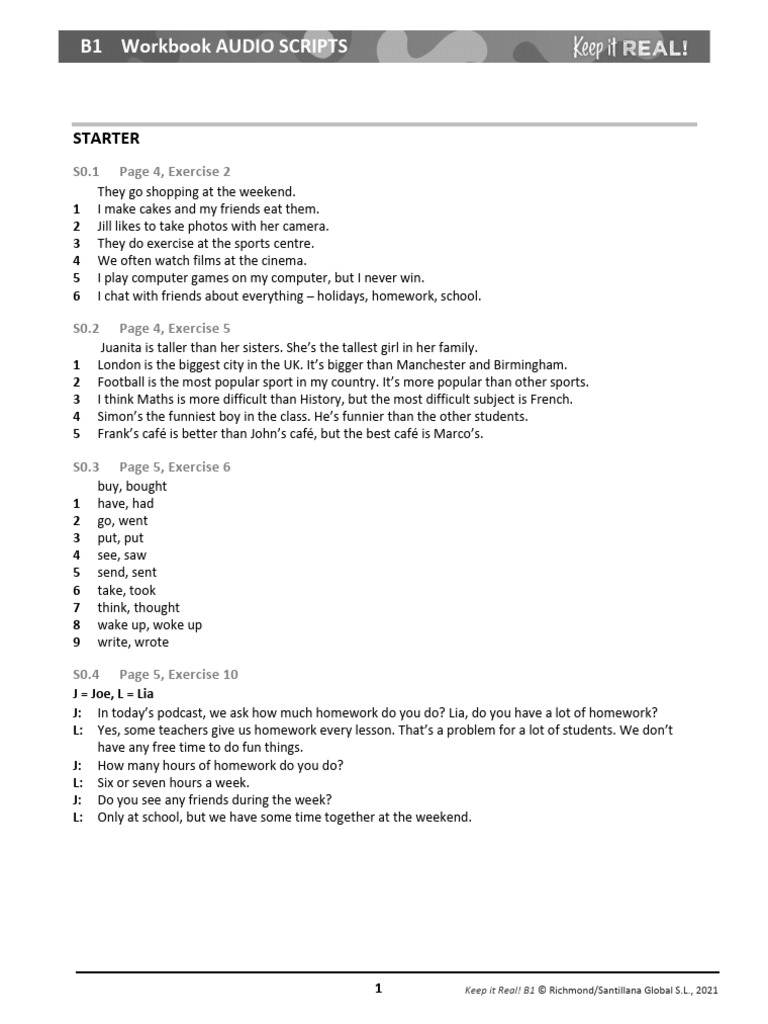 Keep it real b1 workbook audioscripts pdf taste foods