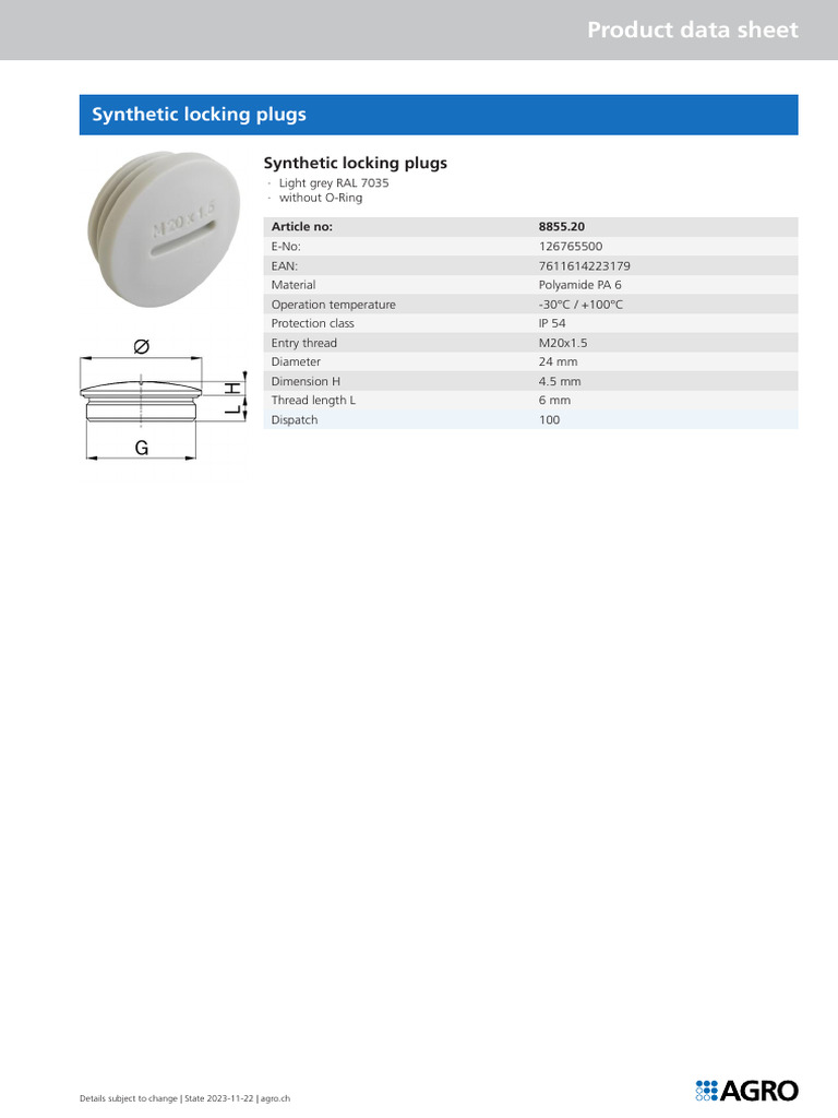 Synthetic Locking Plugs Data Sheet | PDF