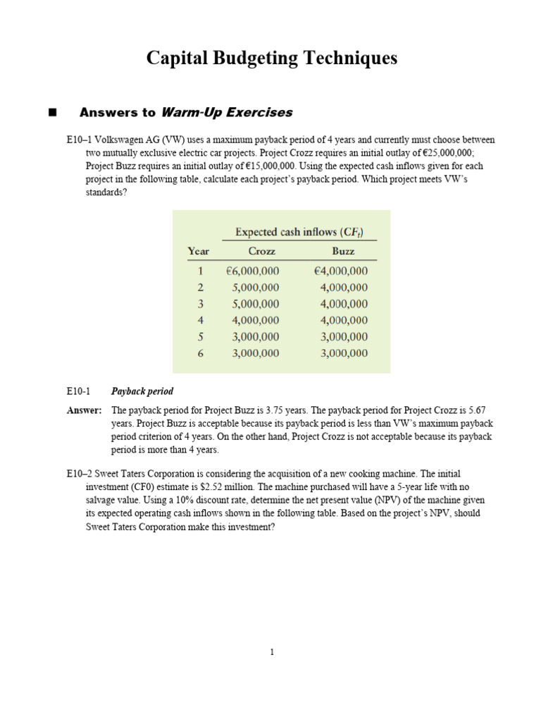 Capital Budgeting Techniques Overview | PDF | Net Present Value ...