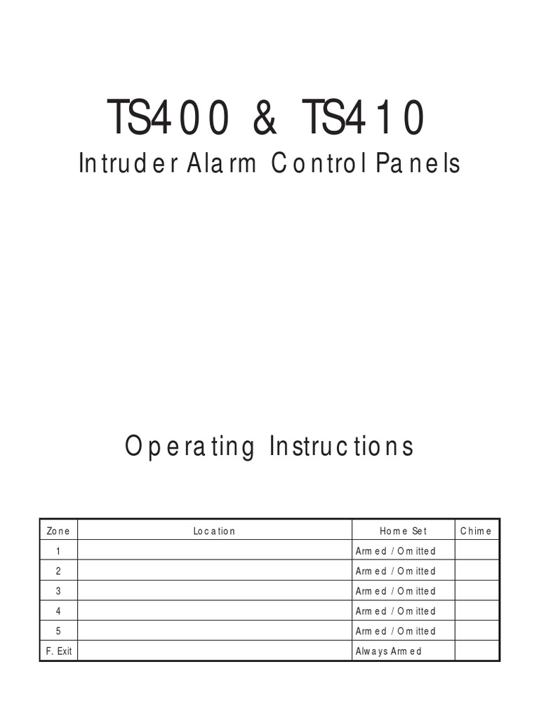 TS400 User Guide PDF Security Alarm Password