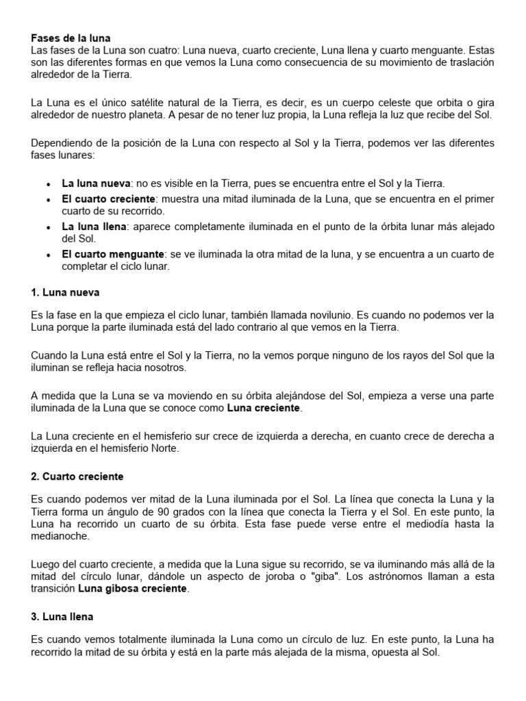 Fases de La Luna | PDF | Luna | Ciencia planetaria