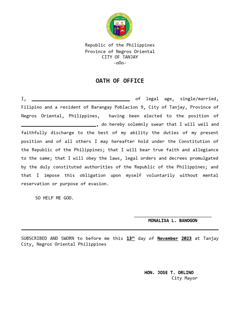 Oath Of Office Pdf Oath Of Office Cultural Conventions