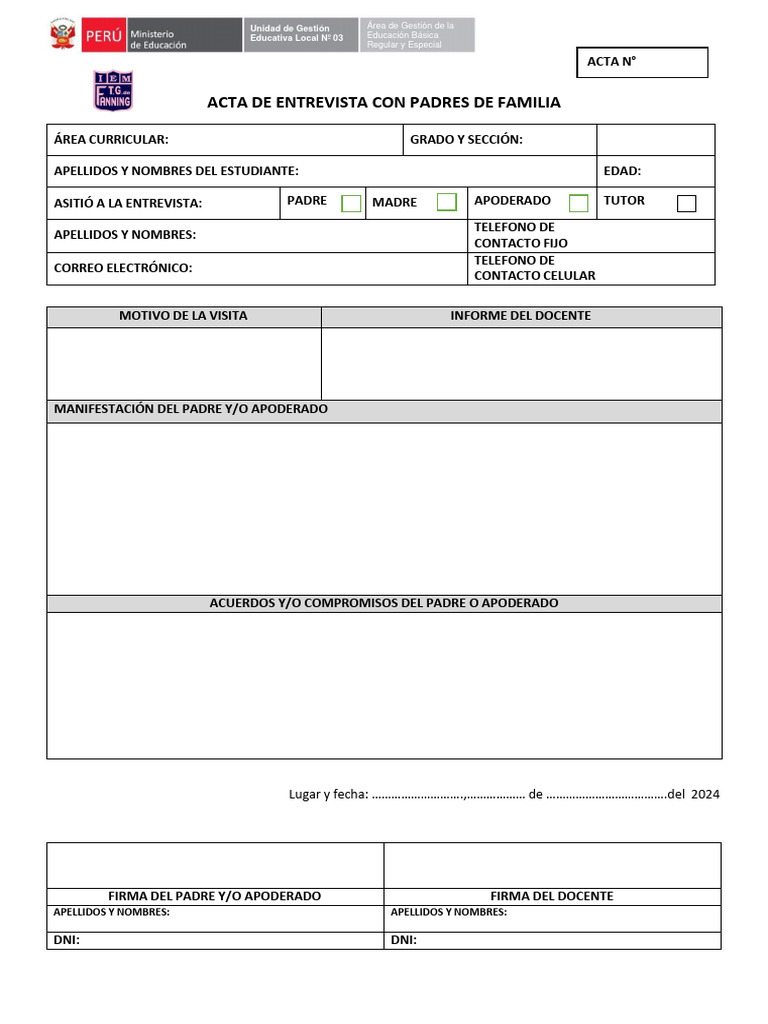 Acta de Entrevista con Padres de Familia | PDF