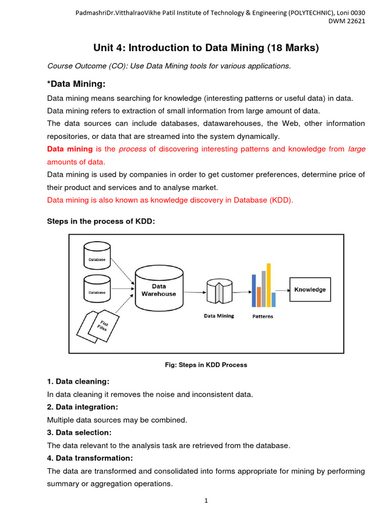 DWM Unit 4 Introduction To Data Mining | PDF | Data Warehouse | Databases