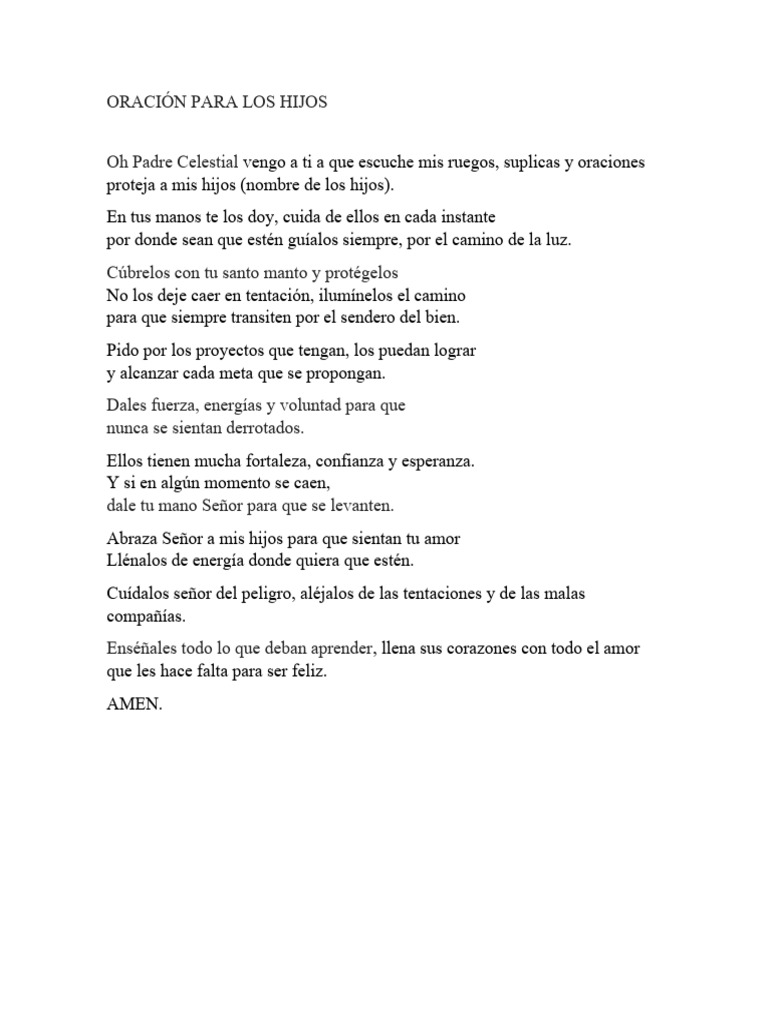 Oración de Protección para los Hijos | PDF | Oración | Amor