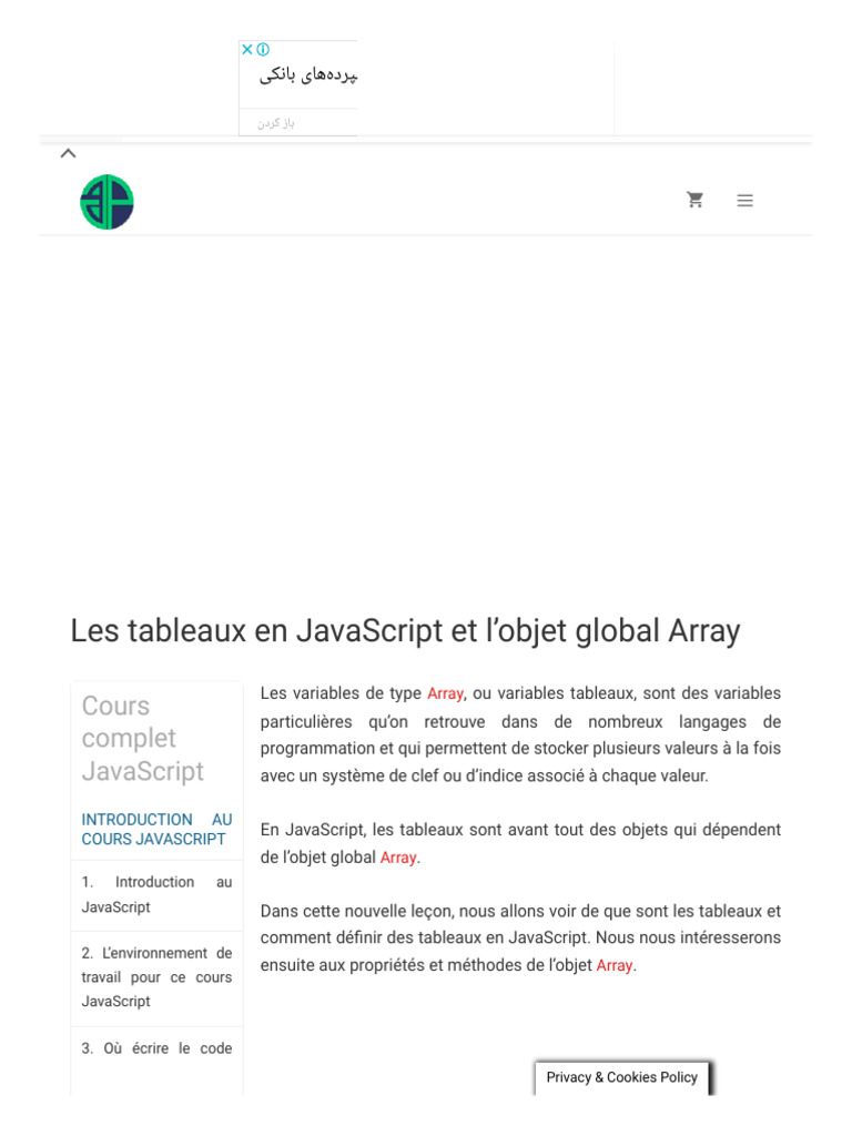 Introduction aux tableaux en JavaScript | PDF | JavaScript | Modèle d ...