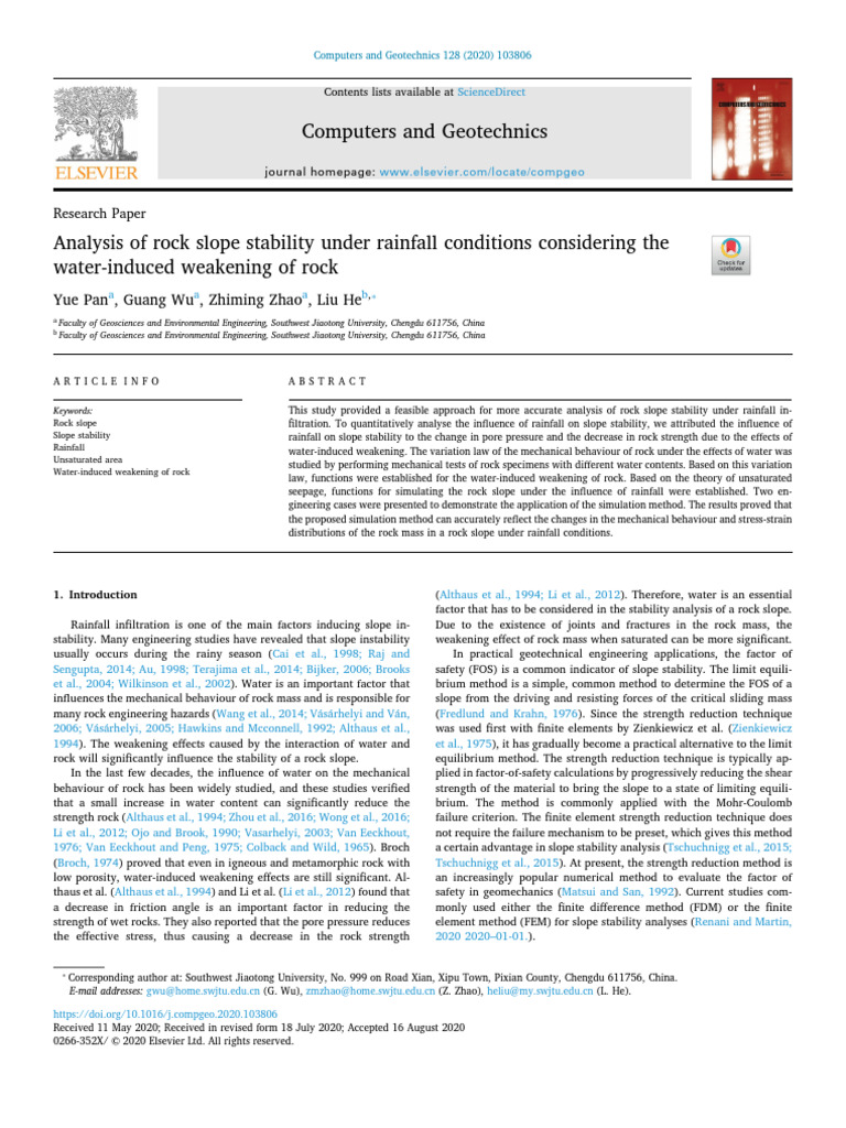 Rock Slope Stability Analysis in Rainfall | PDF | Strength Of Materials ...