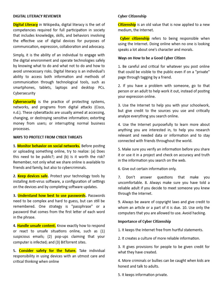 Digital Literacy Reviewer | PDF | Computer Security | Security