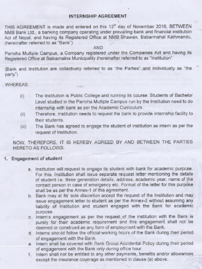 Mou Of Internship With Nmb Pdf