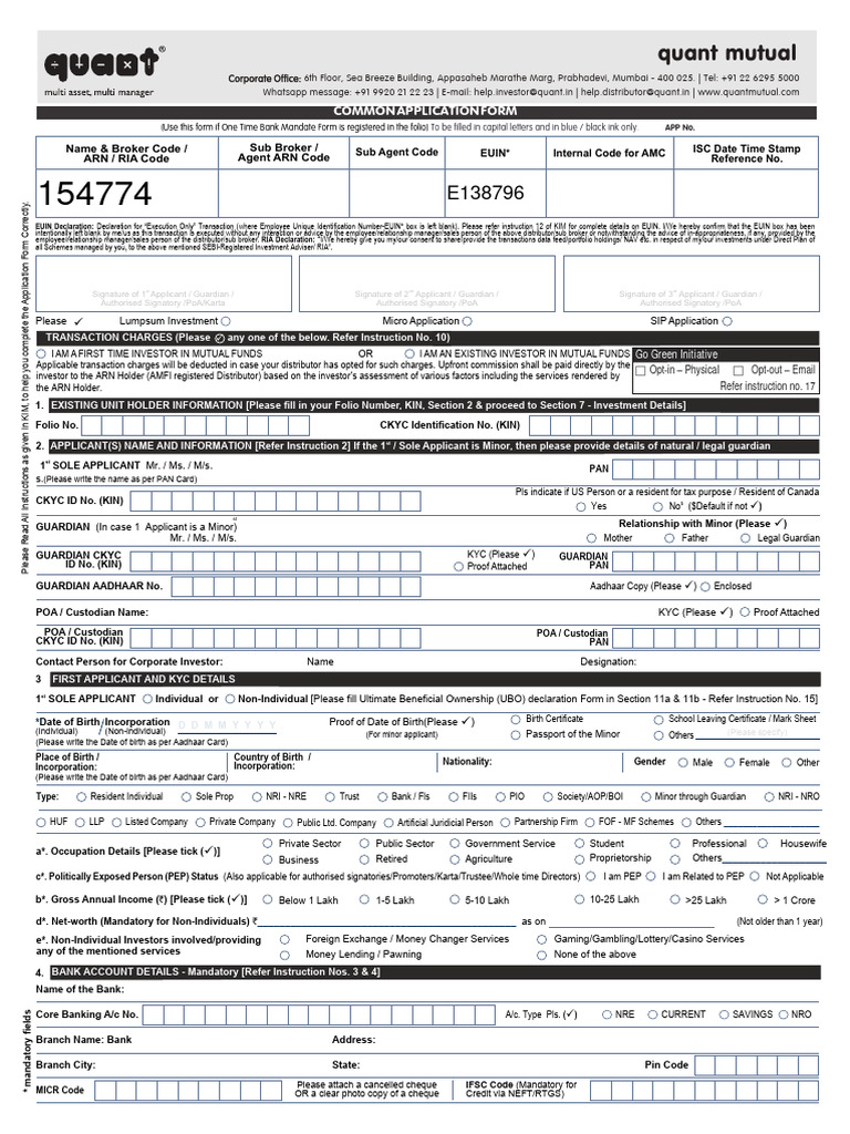 Quant Mutual Fund PDF Stocks Identity Document